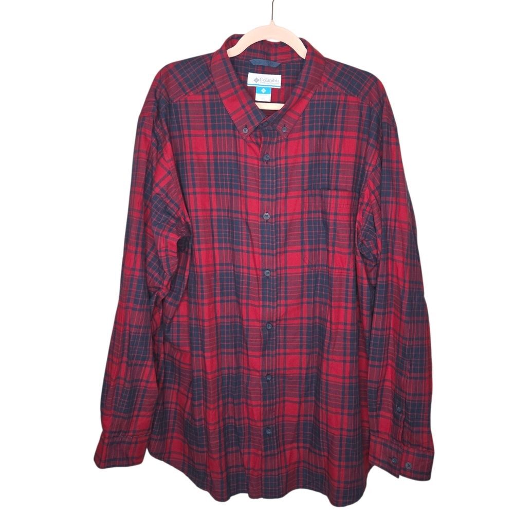 Columbia NWOT Men's Red & Navy Plaid Cotton Flannel Button-Down Shirt Size XXL